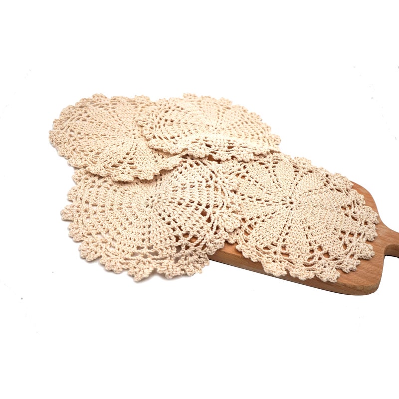Phantomon 7 Inch Doilies Handmade Round Crochet Cotton Lace Doilies Table Placemats Doilies, Vase Pads Doily, Pack of 4 (Beige) - Image 3